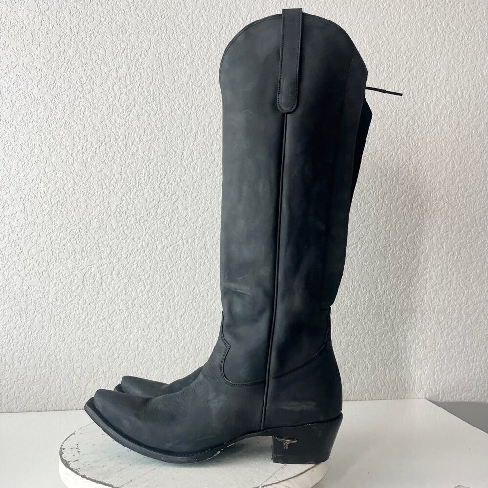Lane OLIVIA JANE Knee High Womens Cowboy Boots 9 Black Western Lace up Snip Toe - Picture 5 of 13